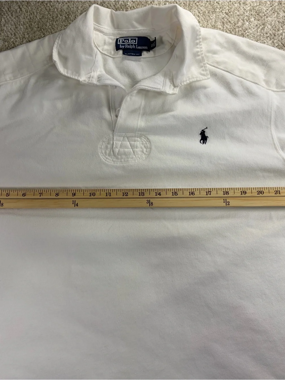 Vintage 90s Polo Ralph Lauren White Rugby Shirt w/ Elbow Patches
